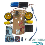 Image d'un kit robot suiveur de ligne pour voiture 2WD avec arduino. Le kit contient deux roues motrices, des capteurs de ligne, une carte de contrôle arduino et tous les câbles nécessaires.