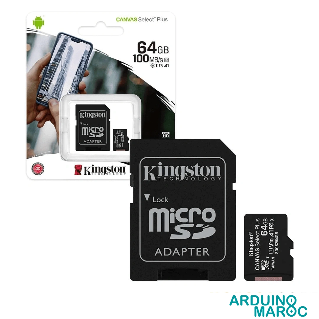 Carte-Micro-SD-64Go-Microsd-classe-10-1.webp Micro SD 64Go Classe 10 Kingston avec Adaptateur SD – Image 1
