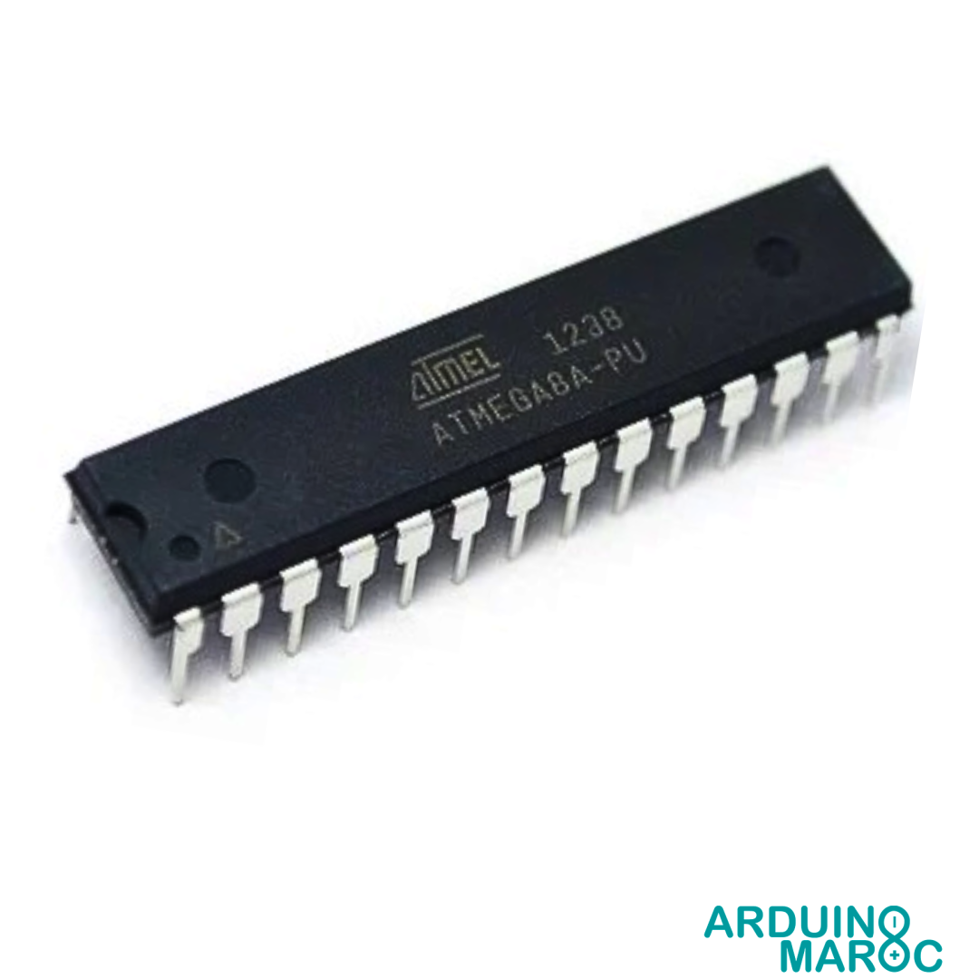 Microcontroleur-ATMEL-ATMEGA8.png ATMEL ATMEGA8-16PU Microcontrôleur AVR 8 bits PDIP 28 broches – Image 1